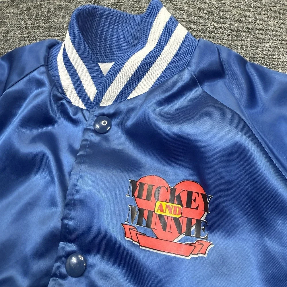 Vintage 80s 90's Chalk Line Mickey Mouse & Minnie Toddler Satin Jacket Blue‎ 6/7